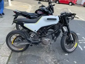 Photograph of Husqvarna vitpilen 401 motorcycle purchased in Walthamstow, London