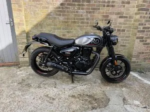Photograph of Royal Enfield hunter 350 motorcycle purchased in Caterham, Surrey
