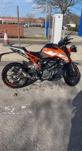 Photograph of ktm duke 125 motorcycle purchased in Basingstoke, Hampshire
