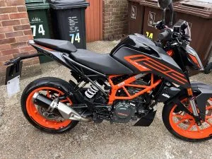 Photograph of ktm duke 125 motorcycle purchased in Camberley, Surrey