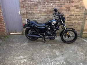 Photograph of sinnis hoodlum 125 motorcycle purchased in Stratford, London