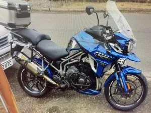 Photograph of triumph explorer motorcycle purchased in Tenterden, Kent