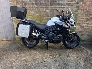 Photograph of triumph explorer motorcycle purchased in Tunbridge Wells, Kent