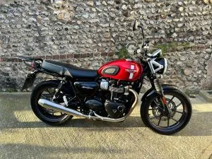 Photograph of triumph street twin motorcycle purchased in Hythe (Hampshire), Hampshire