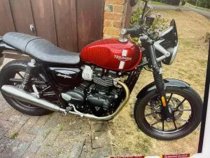 Photograph of triumph street twin motorcycle purchased in Tunbridge Wells, Kent