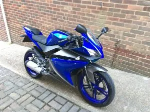 Photograph of yamaha yzf r125 motorcycle purchased in Broadstairs, Kent