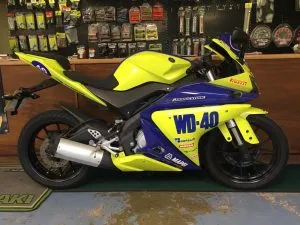 Photograph of yamaha yzf r125 motorcycle purchased in Lewes, Sussex